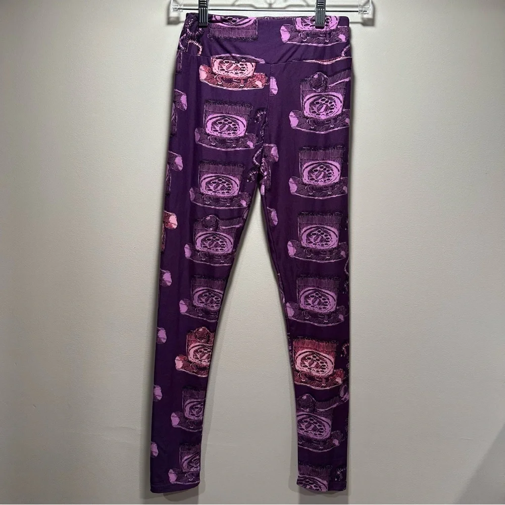 FREE* LulaRoe OS Soft Leggings One Size 2-10 Small-Large Heart Phone Pink Purple - Picture 9 of 13